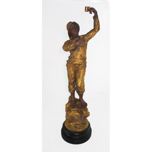 308 - Xavier Raphanel, After Xavier Raphanel ‘Bonne Pipe’ gilt spelter hollow-cast statue on an ebonised w... 