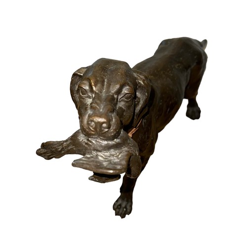 160 - A large bronze sculpture of a hunting dog with a pheasant in its mouth, signed ‘J Moigniez’ to the d... 