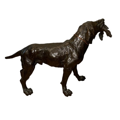 160 - A large bronze sculpture of a hunting dog with a pheasant in its mouth, signed ‘J Moigniez’ to the d... 