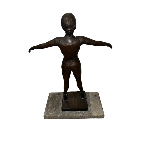 224 - A large sculptural ballerina figure, bronze aesthetic fibre glass, signed to base John Letts. Rectan... 