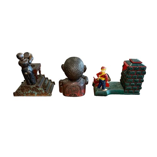 92 - Three cast iron money boxes to include; an Artillery Bank, a Magician Bank and a Jolly Gentleman mon... 