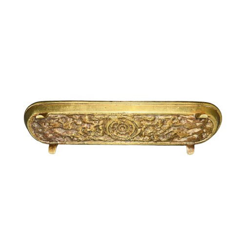 96 - An antique bronze lizard patterned tray with four feet, useful for jewellery. Length 25cm.