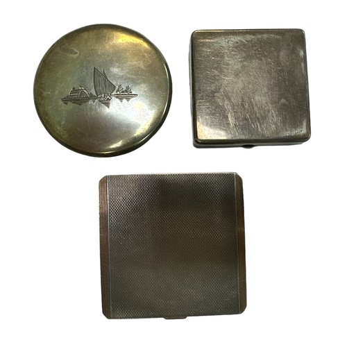 191 - Three makeup compacts, two of which being hallmarked silver to include; art deco square shaped silve... 