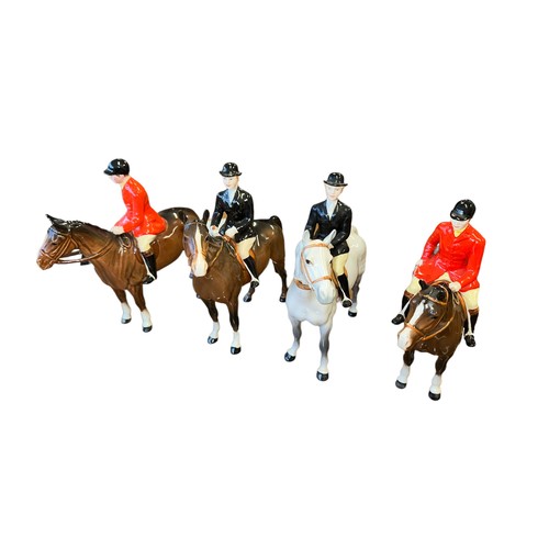 207 - Beswick The Hunt collection of Beswick figurines, to include two male hunters on horseback in red ja... 