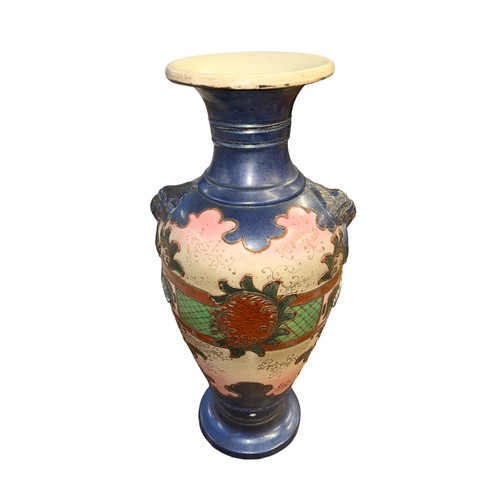 124 - A large Japanese floor standing Satsuma Baluster shaped vase with trumpet stem, with three dimension... 