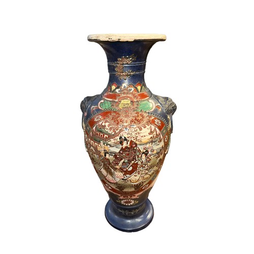 124 - A large Japanese floor standing Satsuma Baluster shaped vase with trumpet stem, with three dimension... 