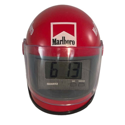 168 - Marlboro miniature helmet digital quartz clock, with original box of issue.