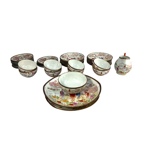 130 - Japanese eggshell porcelain tea set - 40 pieces, with 12 tea cups (one broken), 12 saucers, 12 small... 