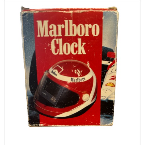 168 - Marlboro miniature helmet digital quartz clock, with original box of issue.