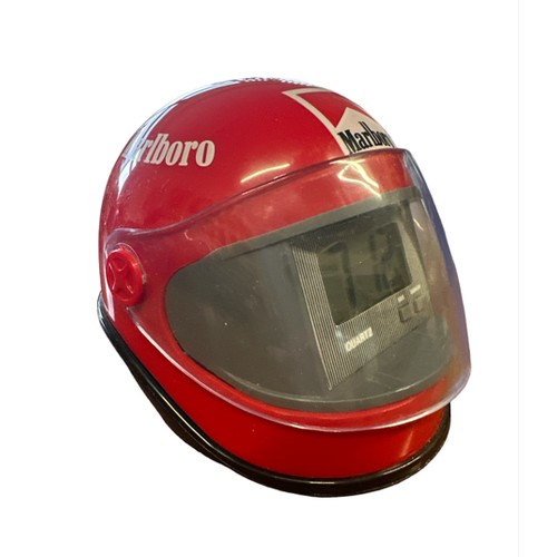 168 - Marlboro miniature helmet digital quartz clock, with original box of issue.