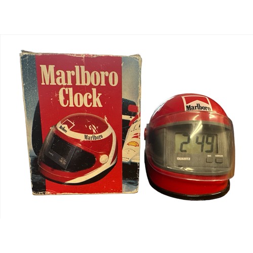 168 - Marlboro miniature helmet digital quartz clock, with original box of issue.