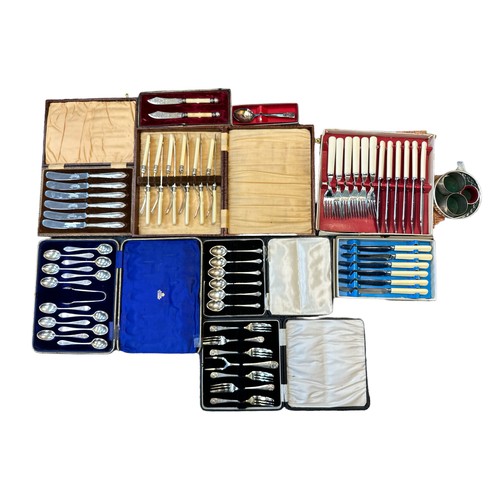 330 - Range of Silver, EPNS & stainless steel cutlery and dining sets to include; A boxed group of six ste... 