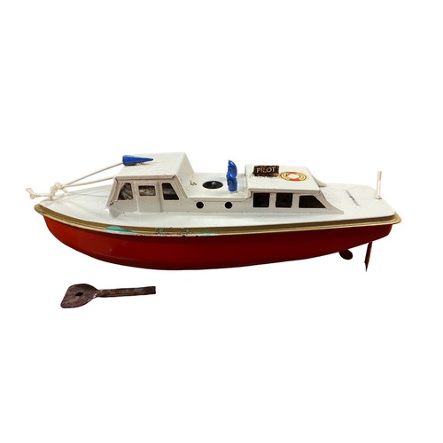 114 - Sutcliffe Models. Tinplate Clockwork Jupiter Ocean Pilot Boat, generally good (corrosion and paint b... 