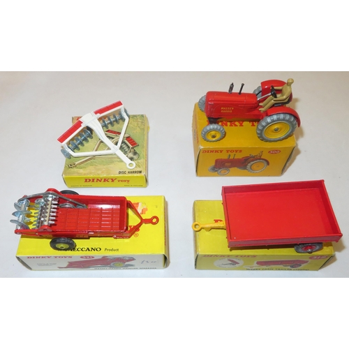 239 - Dinky. Farm collection, generally excellent in excellent to good boxes, with Massey-Harris Tractor N... 