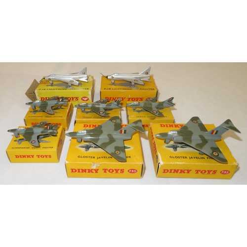 240 - Dinky. Collection of Jet Fighter aircraft, generally excellent in good plus to good boxes, with Glos... 