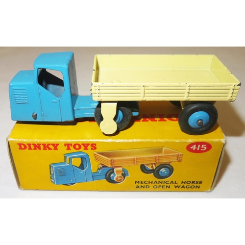 292 - Dinky. Mechanical Horse and Open Wagon No. 415, excellent to good plus in good plus box (small tear ... 