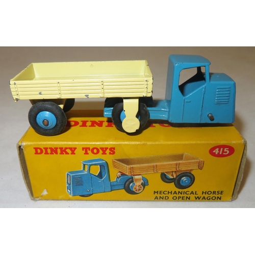 292 - Dinky. Mechanical Horse and Open Wagon No. 415, excellent to good plus in good plus box (small tear ... 