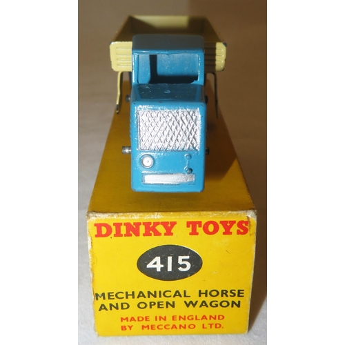 292 - Dinky. Mechanical Horse and Open Wagon No. 415, excellent to good plus in good plus box (small tear ... 