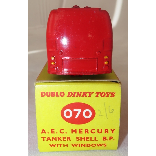 296 - Dublo Dinky. AEC Mercury Shell BP Tanker with windows No. 070 and Land Rover green, black tyres and ... 