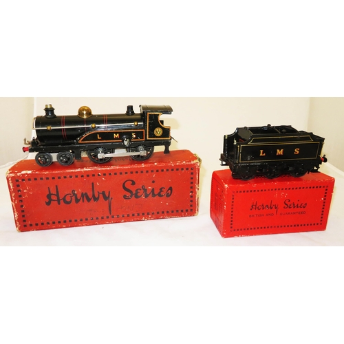 44 - Hornby. O gauge LMS black 4-4-0 clockwork (with key) locomotive No. 2, generally excellent in good p... 