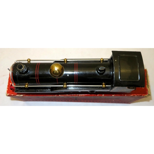 44 - Hornby. O gauge LMS black 4-4-0 clockwork (with key) locomotive No. 2, generally excellent in good p... 