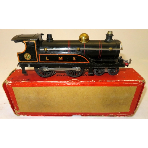 44 - Hornby. O gauge LMS black 4-4-0 clockwork (with key) locomotive No. 2, generally excellent in good p... 