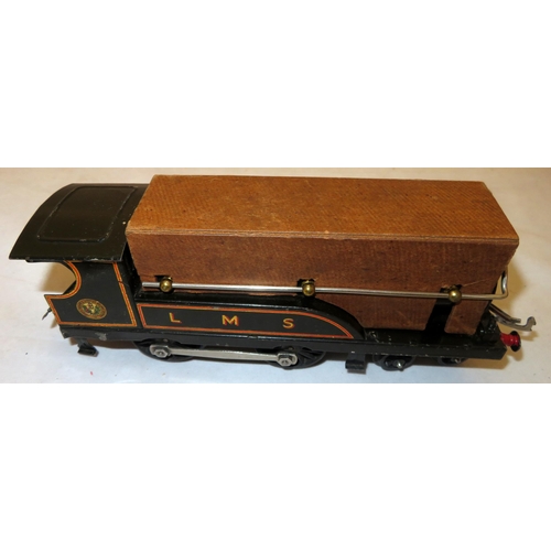 44 - Hornby. O gauge LMS black 4-4-0 clockwork (with key) locomotive No. 2, generally excellent in good p... 