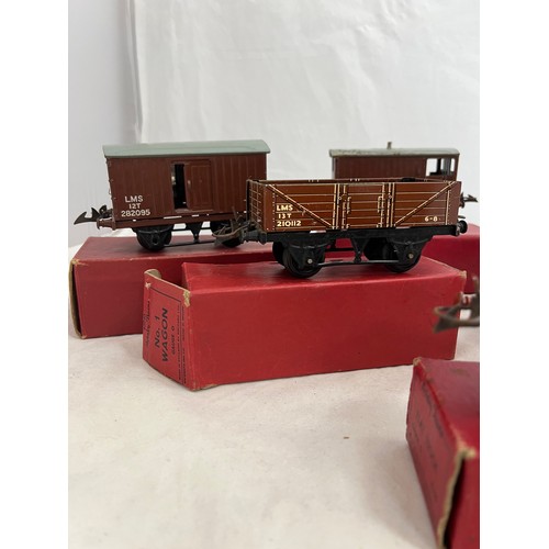 50 - Hornby. O gauge wagons, generally good plus to good in good to fair boxes, with LMS No.1 Wagon, LMS ... 