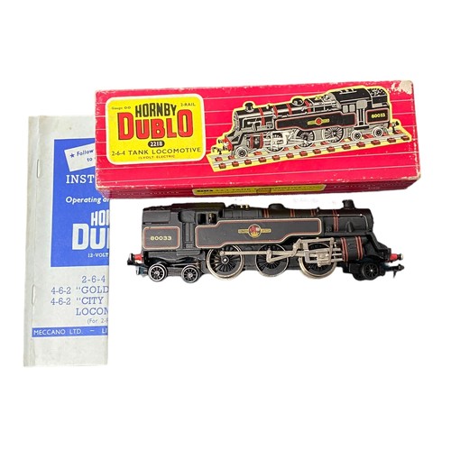 20 - Hornby Dublo. 2-rail  BR black 80033 2-6-4 Tank locomotive No. 2218, generally excellent in good plu... 