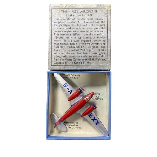 198 - Dinky. Pre-War The King's Aeroplane No. 62K, generally excellent in good plus blue lift-off lid box ... 