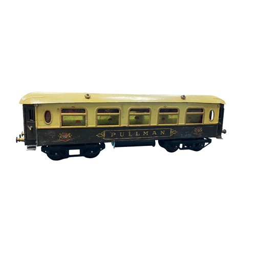 48 - Hornby. O gauge pair of twin bogie coaches, with Wagon Lits Grand European Express Dining Car (some ... 