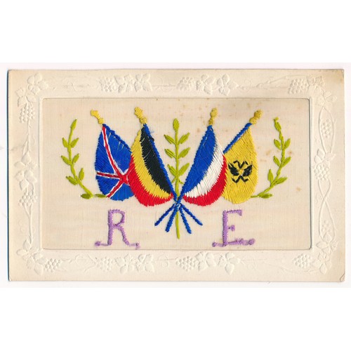 52 - Silks - World War One embroidered silks postcards, mixed condition, some with pencilled writing on r... 