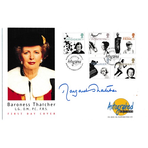 658 - 1996 signed Baroness Margaret Thatcher ‘Autographed Editions’ First Day Cover (6 August 1996) and Ba... 