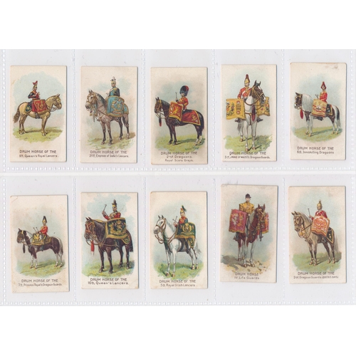 790 - Wills United Services 1909 Drum Horses set of 32, in good condition with some better, the odd card h... 