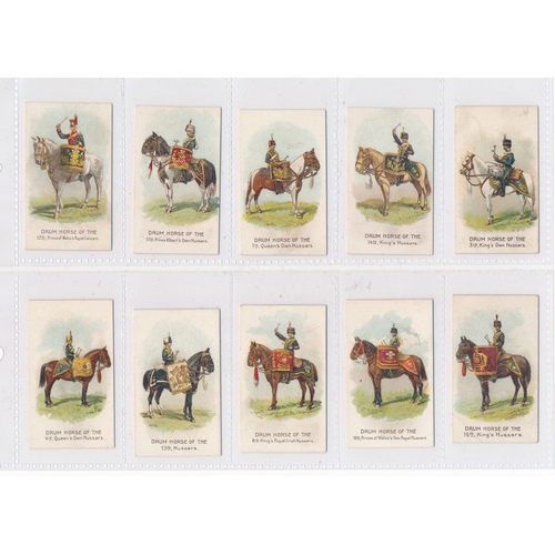 790 - Wills United Services 1909 Drum Horses set of 32, in good condition with some better, the odd card h... 