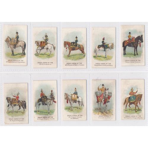 790 - Wills United Services 1909 Drum Horses set of 32, in good condition with some better, the odd card h... 