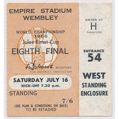 725 - 1966 World Cup pair of England tickets, two salmon colour tickets to Wembley Stadium England matches... 