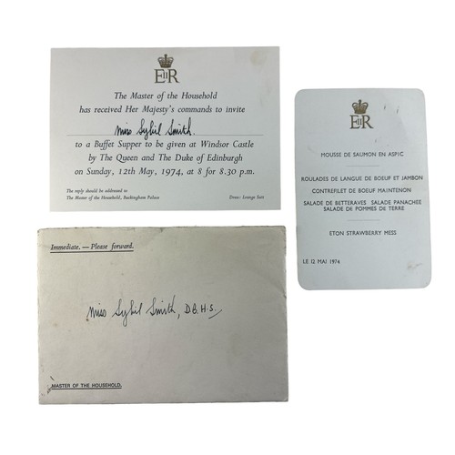 805 - An invitation to a Buffet Supper at Windsor Castle. Sent by The Master of the Household on embossed ... 