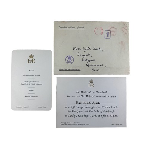 806 - An invitation to a Buffet Supper at Windsor Castle. Sent on behalf of HM Queen Elizabeth II by The M... 