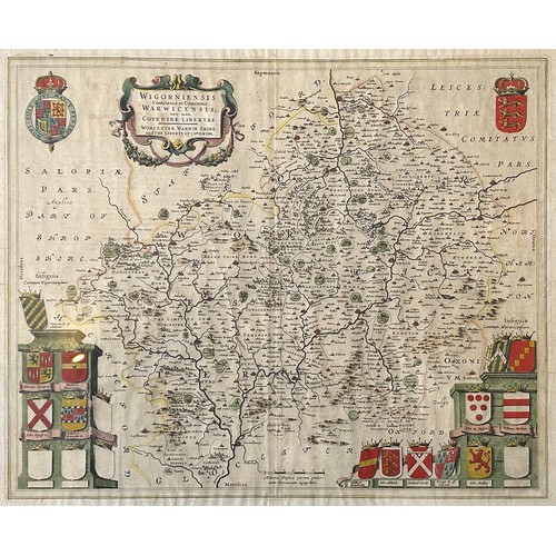 187 - Blaeu, Joan. 17th-century map of Worcestershire & Warwickshire & Coventry, hand-coloured copper engr... 