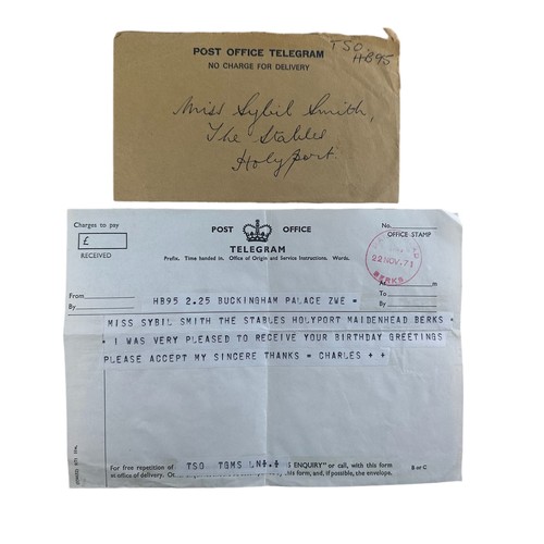 807 - Five telegrams from or on behalf of HM Queen and Prince Charles, later HM King Charles III. 
First d... 