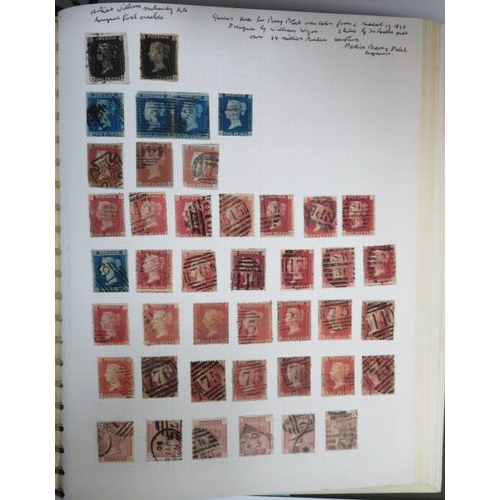 612 - Great British stamp collection in album including 1840 1d black (penny black, x2) both having three ... 