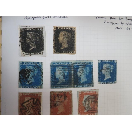 612 - Great British stamp collection in album including 1840 1d black (penny black, x2) both having three ... 