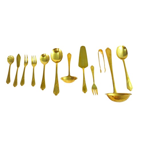 174 - Large selection of SBS Bestecke 23/24 carat Gold Plated cutlery with; 12 knives, 13 forks, 10 small ... 