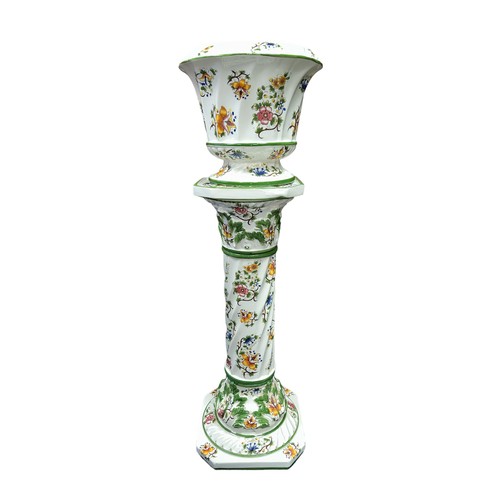 430 - Capodimonte white and green with floral pattern jardinière on stand, with Capodimonte stamps to base... 