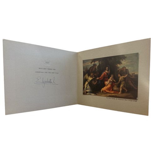 825 - A 1958 Christmas Card sent from HM Queen Elizabeth II. Cover with a gilt crown and interior with a p... 