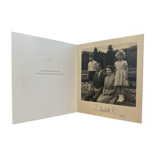 823 - A 1955 Christmas Card from HM Queen Elizabeth II. Gilt embossed crown to the cover, interior with bl... 