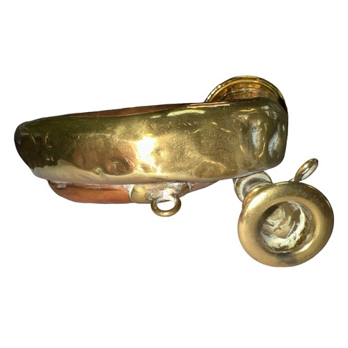 189 - A Copper and Brass military Bugle by Mayers & Harrison, Manchester. Numerous dents.