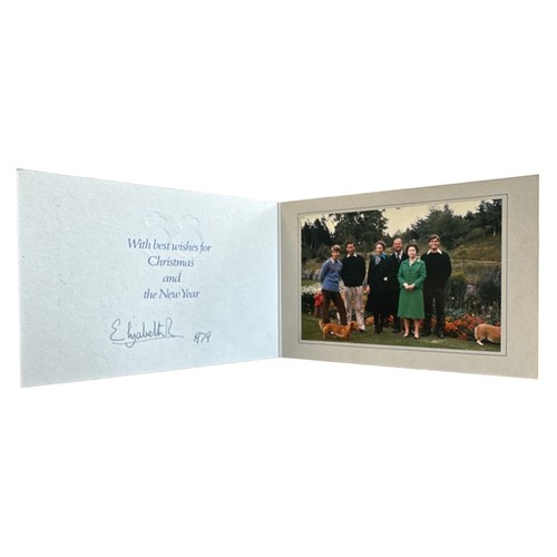 839 - 1979 Christmas Card from HM Queen
 Elizabeth II. Cover with twin gild Royal cyphers Interior with pr... 