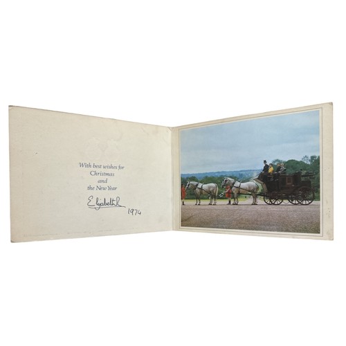 834 - 1974 Christmas Card from HM Queen Elizabeth II  Christmas card with twin gilt Royal ciphers to cover... 